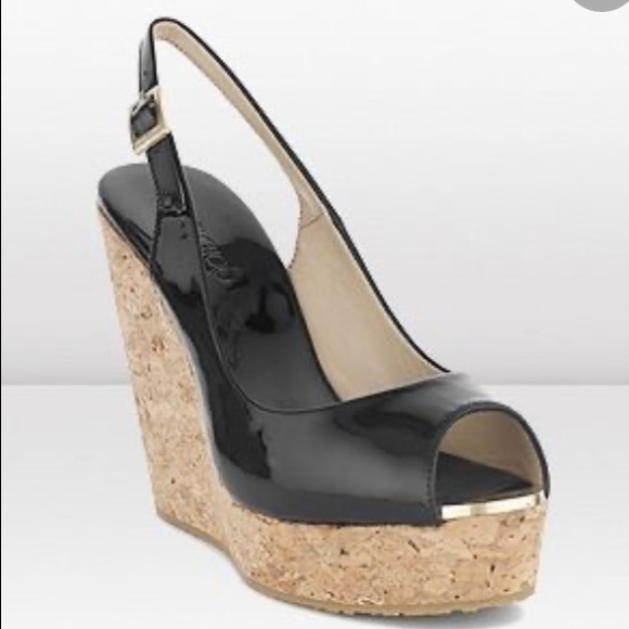 Jimmy Choo Shoes - Jimmy Choo Patent Leather Black Sling Wedges